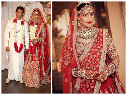 Bipasha Basu Bridal Lehenga by Sabyasachi Mukherjee - Top 10 Bridal Lehengas of Bollywood Celebrities - Best Wedding Looks of Bollywood Celebrities - 10 Best Wedding Outfits of Popular Indian Actresses